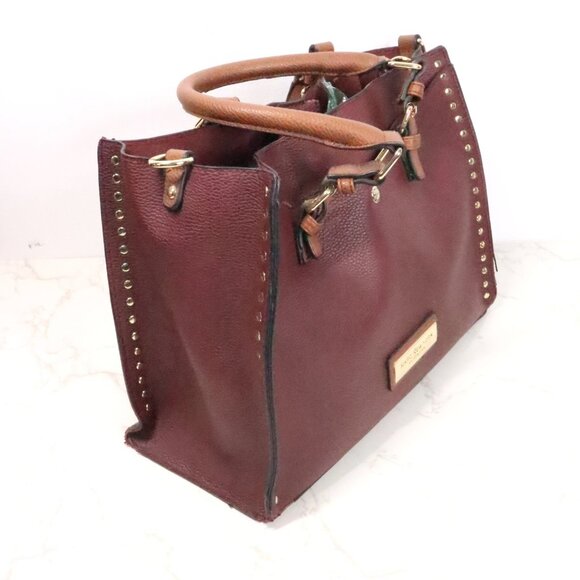 Andrew Marc New York Mahogany Burgandy Brown Vegan Leather Satchel Handbag Purse - Picture 3 of 15